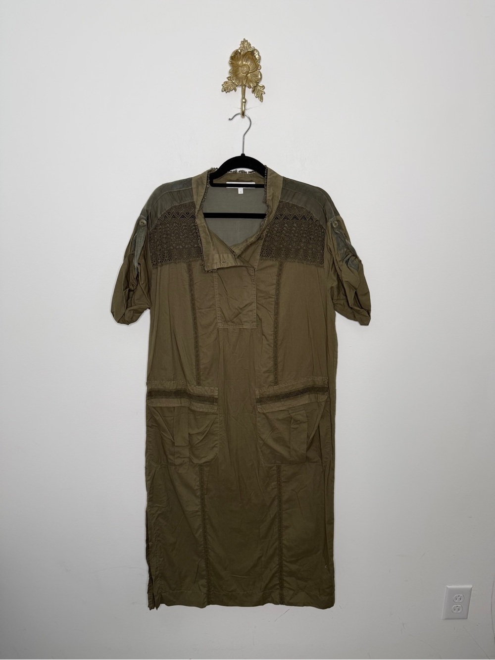 Burning Torch Green Pocket Front Midi Dress S